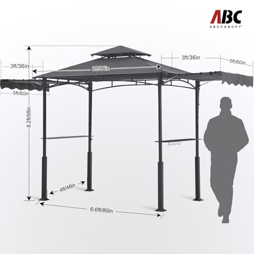 ABCCANOPY 8x5 Grill Gazebo - Outdoor BBQ Canopy Shelter with Led Light for Patio Backyard Grilling (Dark Gray)