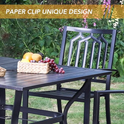 PHI VILLA Stackable Wrought Iron Patio Dining Chairs - Set of 2 Black Outdoor Chair Bistro Metal Chairs, Support 300 LBS