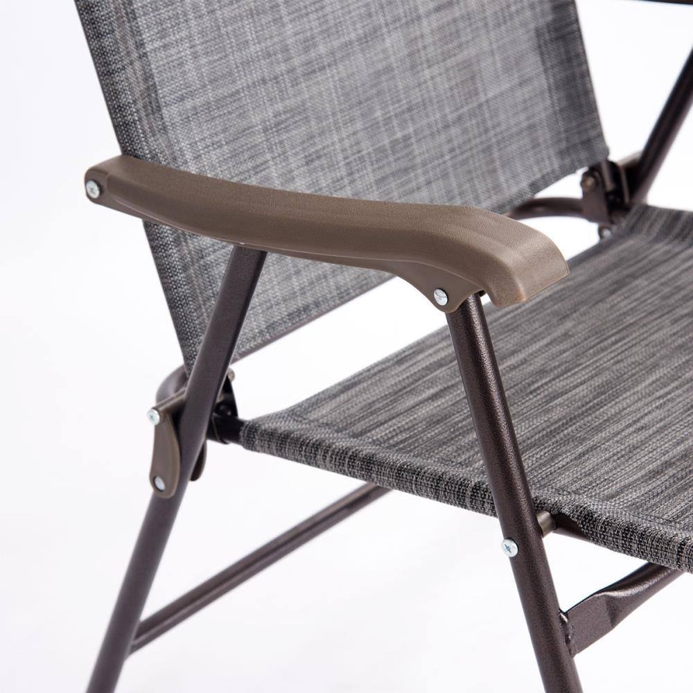 Clihome 2-Pieces Gray Steel Frame Patio Folding Sling Back Camping Deck Chairs | CWCH-OP3568-2GR