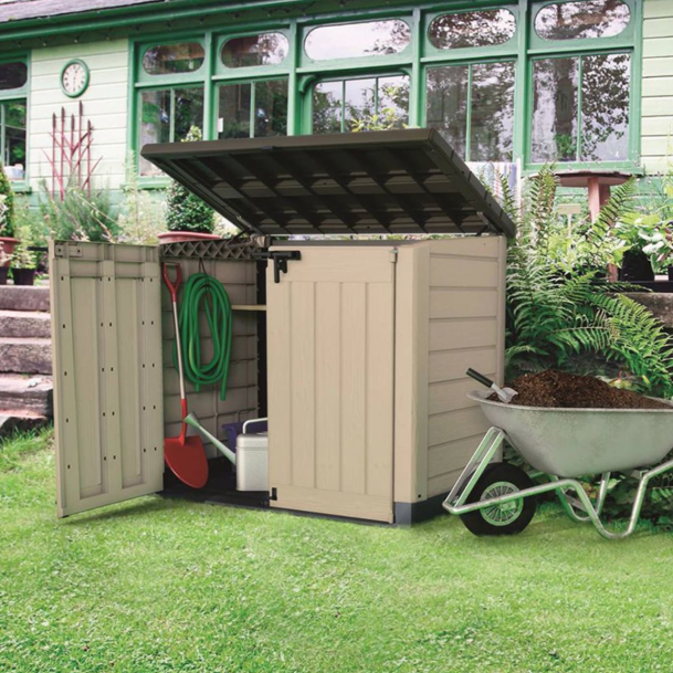Keter Store It Out Max 1200L Outdoor Garden & Wheelie Bin Storage Shed &ndash; Brown/Beige