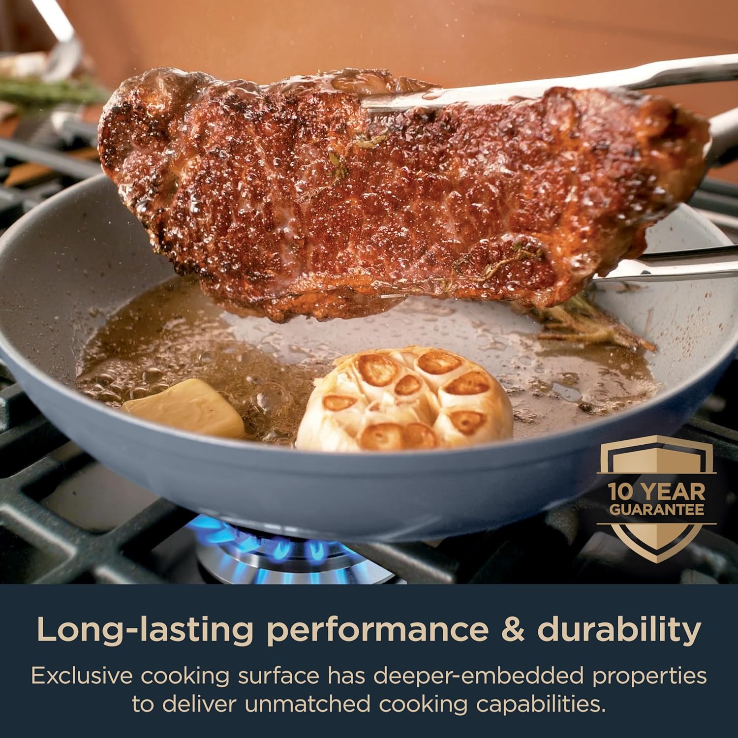 Ninja NeverStick Ceramic Pro 14-Piece Cookware Set, Non-Stick Pots & Pans Set with Glass Lids, Ceramic Coated, Stainless Steel, Stove to Oven Safe