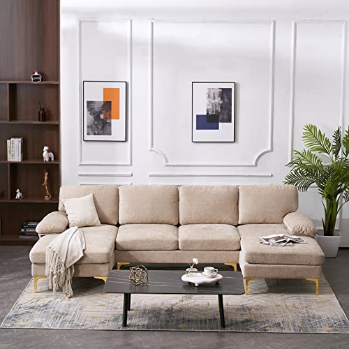Karl home Convertible Sectional Sofa 110" U-Shape Sofa Couch 4-Seat Couch with Chaise ChenilleFabric Upholstered for Living Room, Apartment, Office