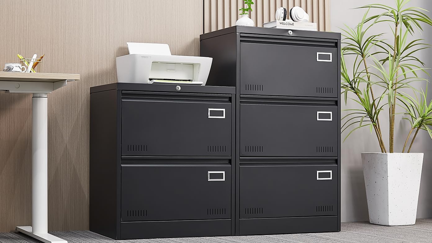 3 Drawer Lateral File Cabinet with Lock for Home Office Metal Filing Cabinet with Adjustable Hanging Rod Horizontal Filing Organization Storage