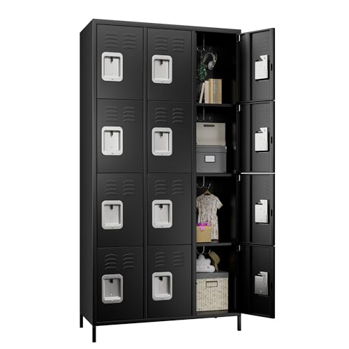 METAN Metal Storage Locker for School Office Gym Bedroom, 12 Doors Locker Cabinet for Employees, Industrial Steel Storage Locker with 12 Hooks