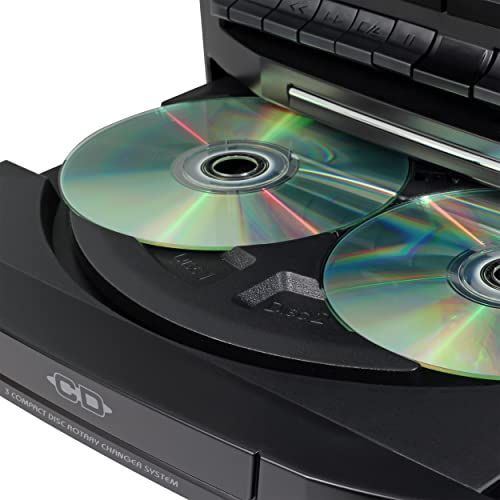 Jensen® Bluetooth® 3 Speed Stereo Turntable 3 CD Changer Music System with Dual Cassette Deck, Pitch Control and Remote Control