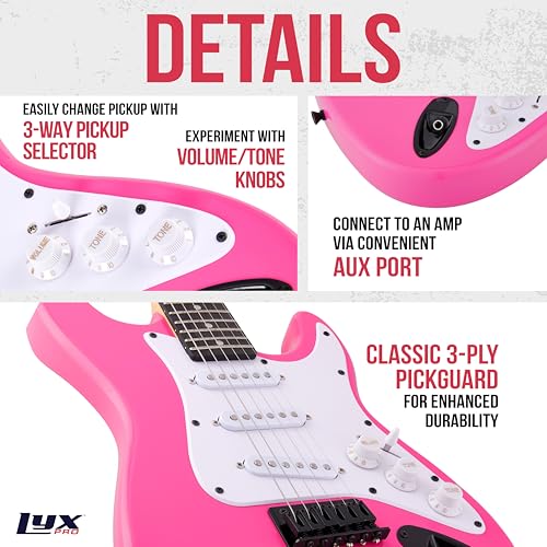 LyxPro 36 Inch Electric Guitar and Kit for Kids with 3/4 Size Beginner’s Guitar, Amp, Six Strings, Two Picks, Shoulder Strap, Digital Clip On Tuner