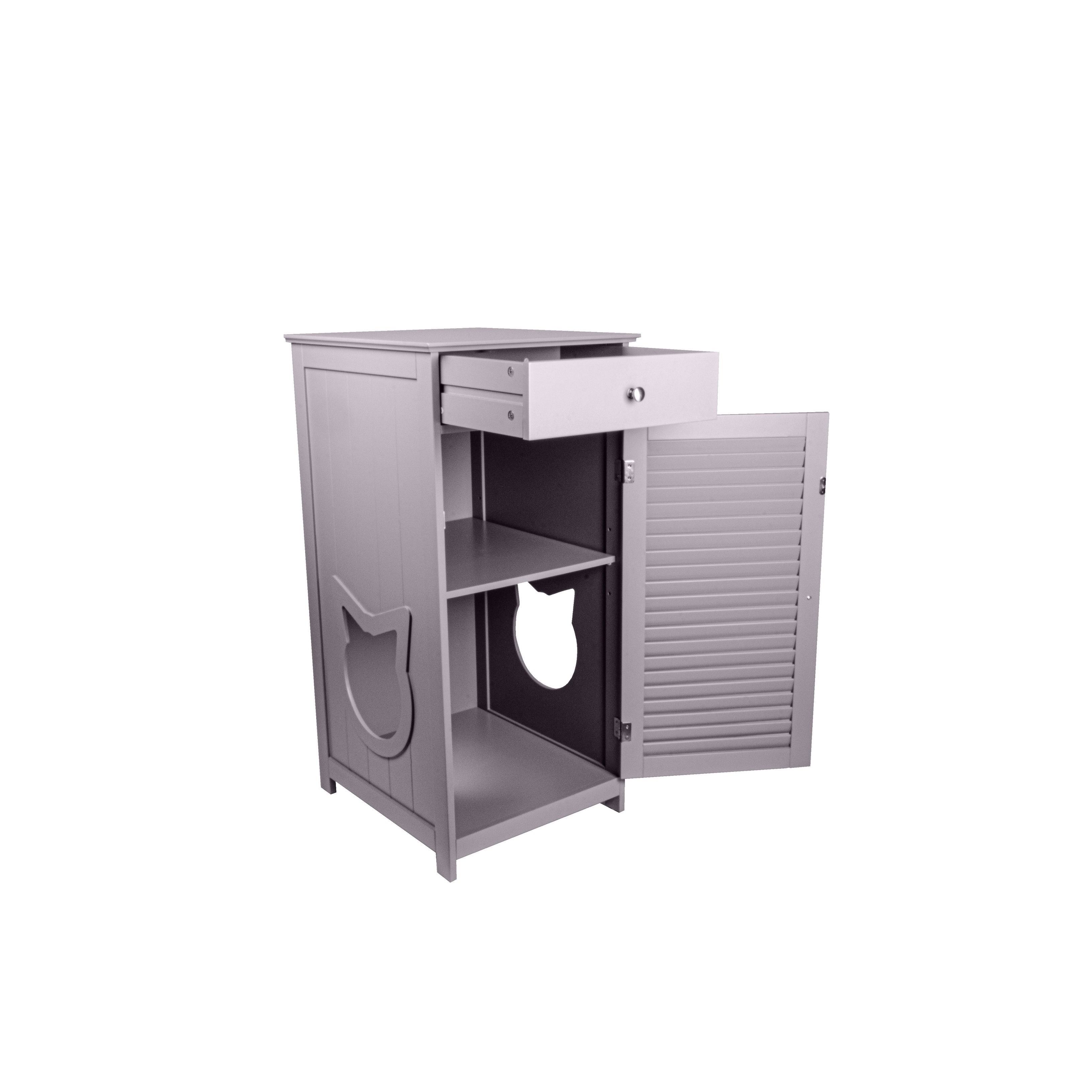 Penn-Plax Cat Walk Furniture: Contemporary Home Cat Litter Enclosure - Storage Drawer, Inner Shelf, and Shutter Style Door - Gra