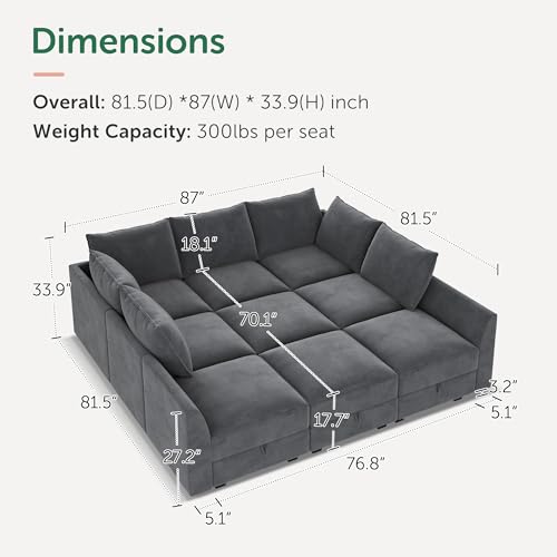 HONBAY Modular Sofa Sectional Sleeper Couch with Ottomans Reversible Sleeper Sectional Sofa Modular Couch with Storage, Aqua Blue