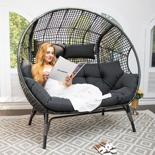 NICESOUL® Double Egg Chair Indoor Outdoor Stationary Oversized Thicken Padded Cushions, 2 Person Egg Loveseat Chair