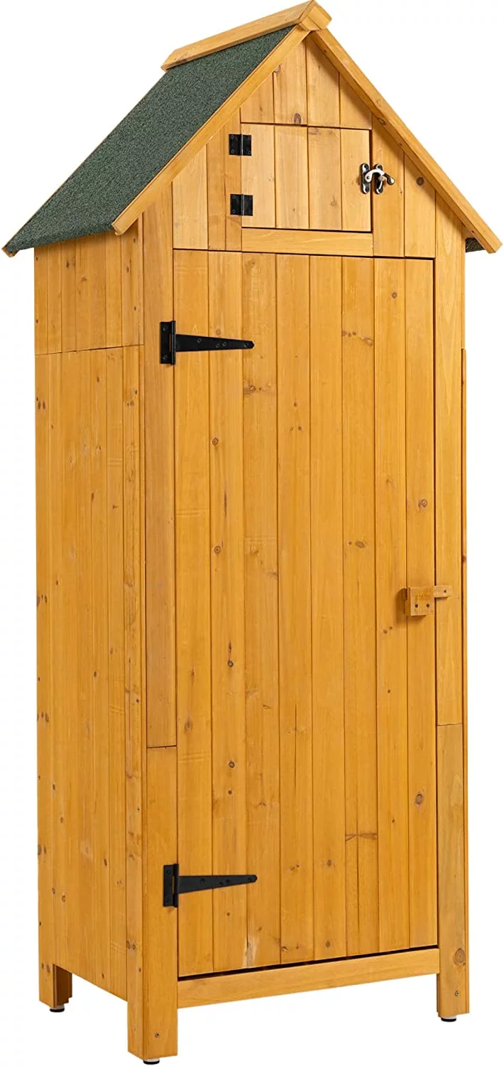 Wooden Outdoor Storage Cabinet Tool Shed - 30.3&rdquo; L X 21.3&rdquo; W X 70.5&rdquo; H Small Wood Garden Shed