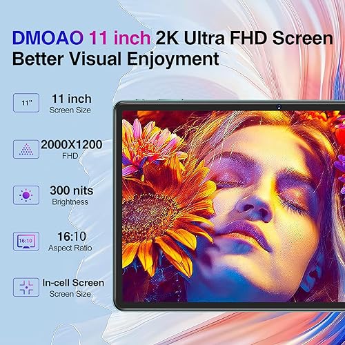 11 inch Android 13 Tablet 16GB+256GB Tablets with 1TB Expand, Octa-Core 2000 * 1200 2K FHD Display 13MP Camera, 8600mAh, Quad Speakers, 5G WiFi