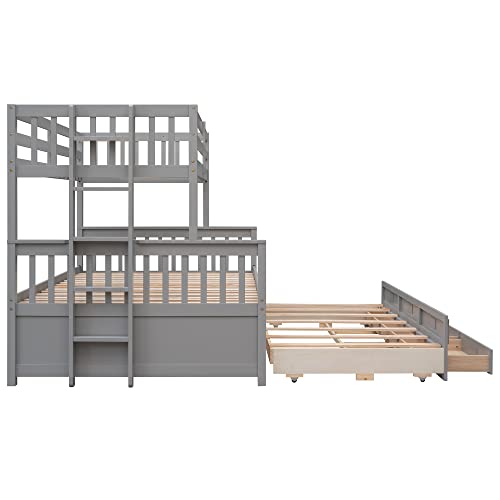 Harper & Bright Designs Twin Over Twin Bunk Bed with Storage Drawers, Solid Wood Bunk Bed Frame with Trundle, for Kids, Teens, Adults (Espresso)