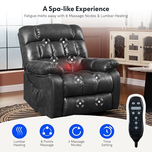 FLEXISPOT XL31 Power Lift Recliner Chair for Elderly, Electric Lift Chair with Massage & Heat, PU Leather Reclining Sofa w/Cup Holders