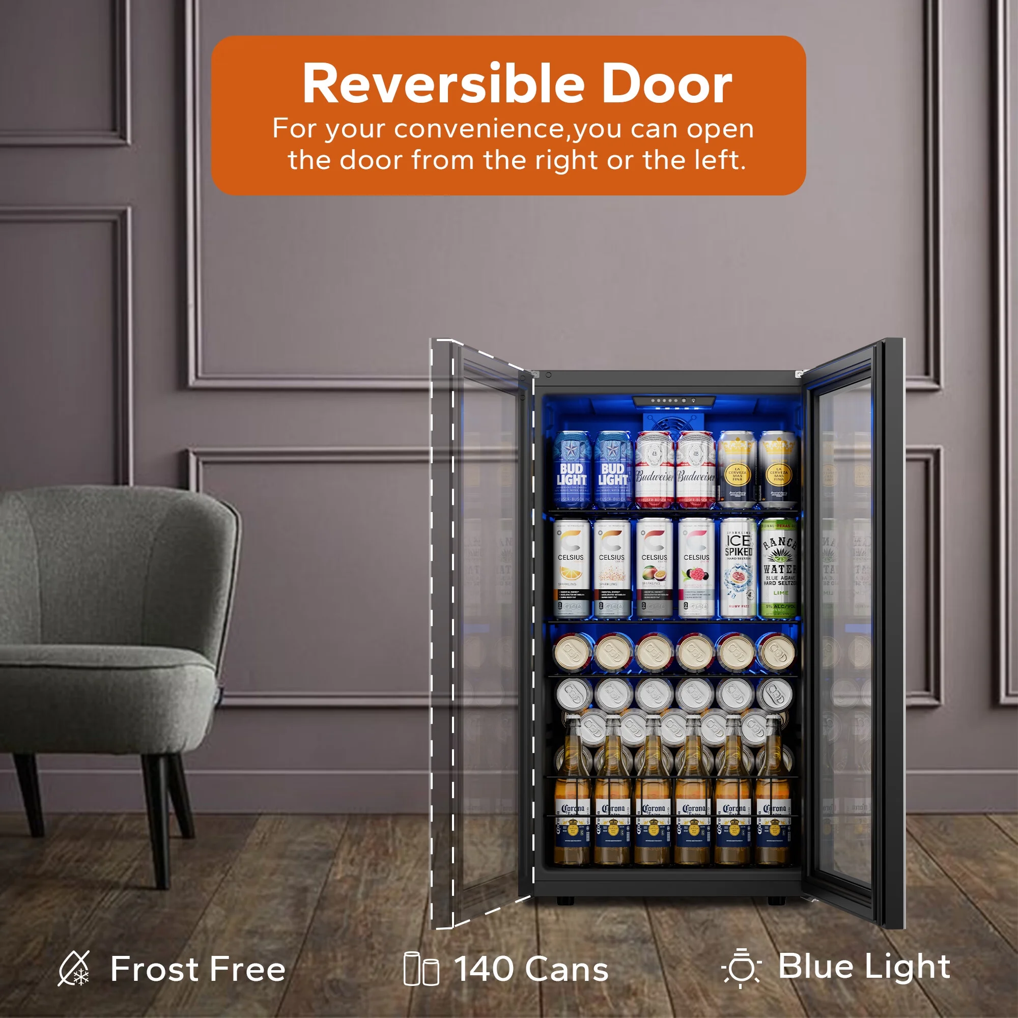 Ca'Lefort Beverage Refrigerator Cooler, 280 Can Freestanding Beverage Fridge，Mini fridge with Glass Door for Home/Bar/Office(2 Pack)