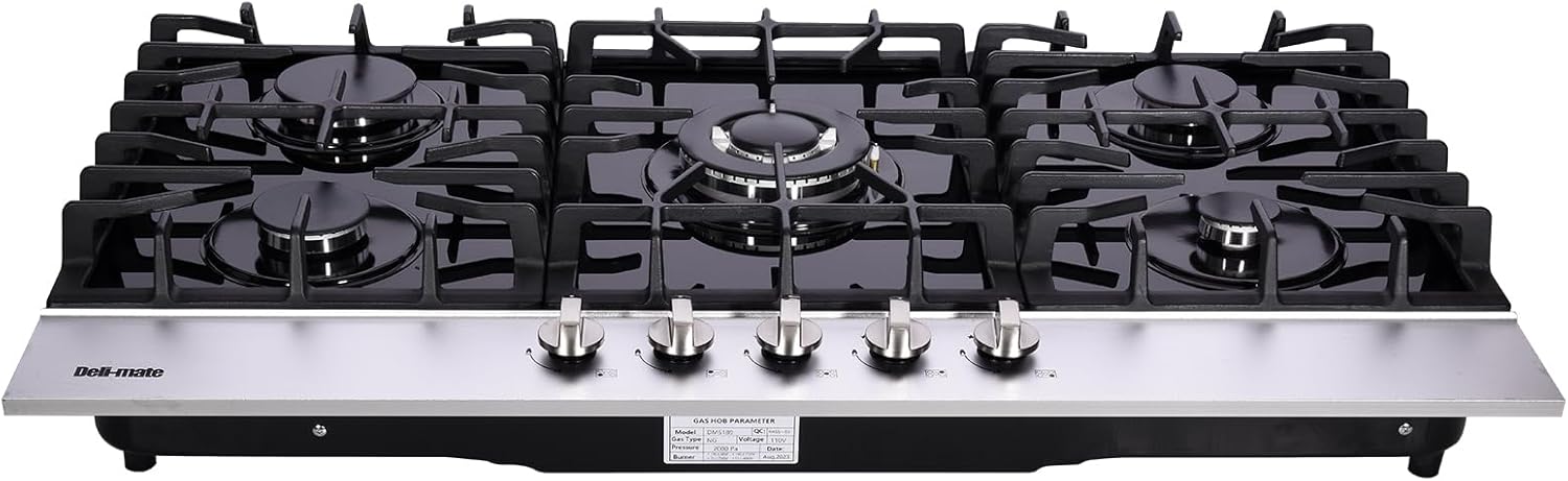 36 Inch Gas Cooktop, Built-in Tempered Glass 5 Burners Gas Stovetop LPG/NG Convertible Gas Stove Top Dual Fuel Gas Hob DM5189-01