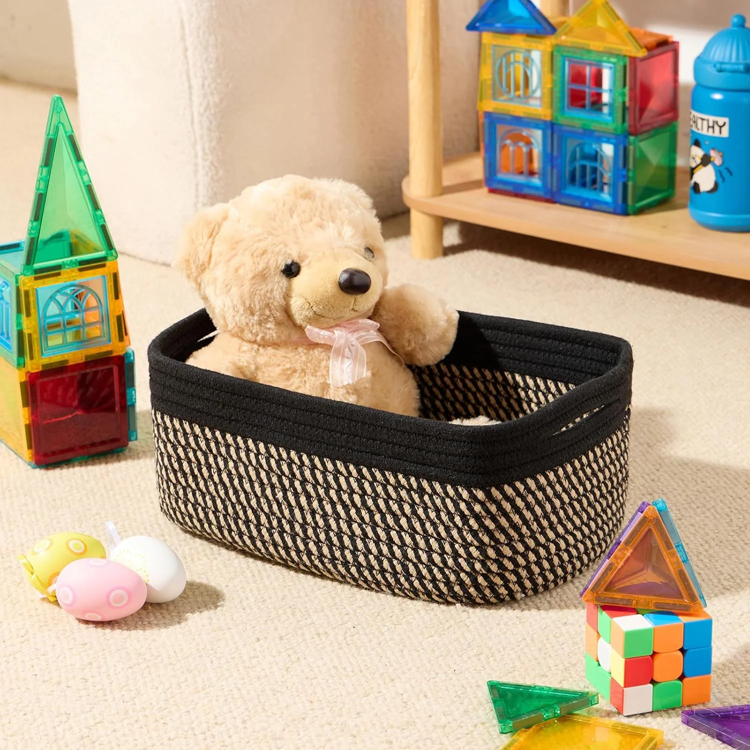 AllWays Plaza Small Storage Baskets for Organizing | Closet Organizer Bins | Shelf Toy Basket | Woven Rope Baskets | Cube Decorative Box | Shallow