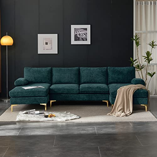 Karl home Convertible Sectional Sofa 110" U-Shape Sofa Couch 4-Seat Couch with Chaise ChenilleFabric Upholstered for Living Room, Apartment, Office