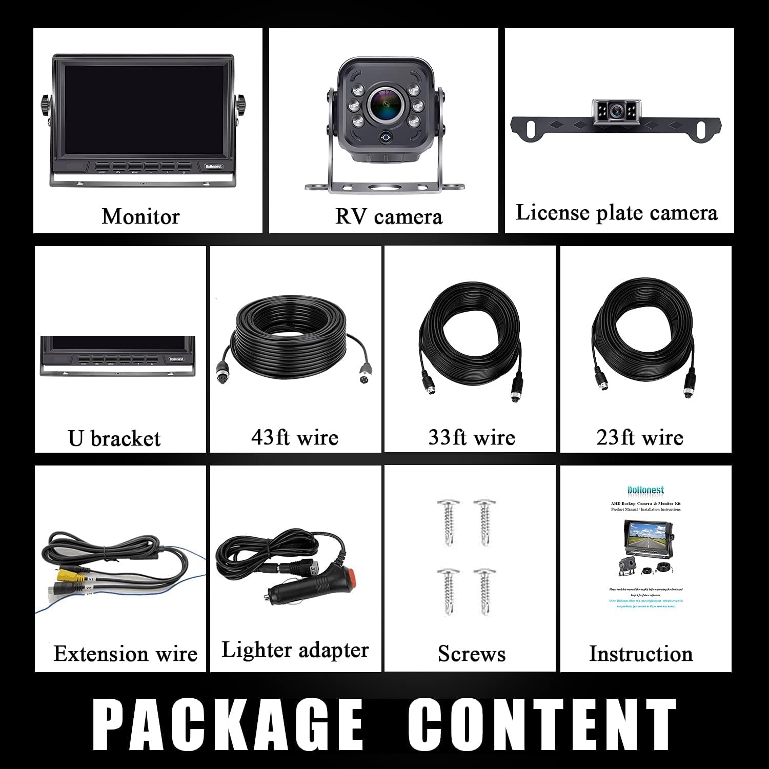 Backup Camera AHD 1080P with 7 Inch LCD Monitor for RV Trailer Truck 5th Wheel Boat 2 Rear View Cameras Plug and Play System