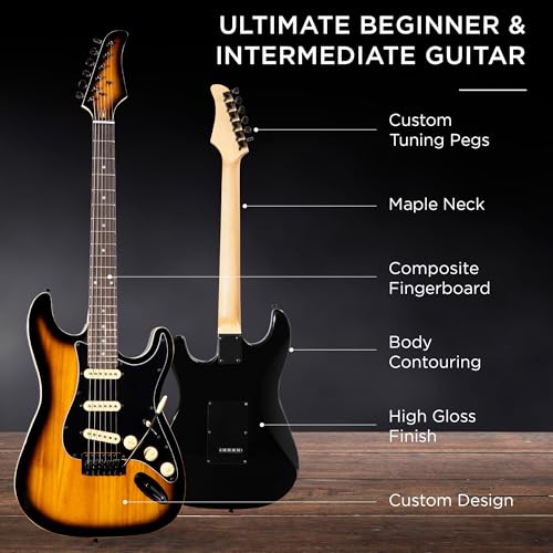 Best Choice Products 39in Full Size Beginner Electric Guitar Starter Kit w/Case, Strap, 10W Amp, Strings, Pick, Tremolo Bar - Sunburst