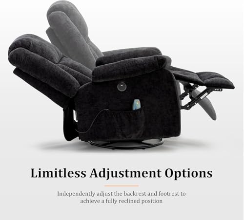 Rocker Recliner Chair, Glider Recliner Chairs for Adults, 360° Swivel Recliner with Massage and Heating