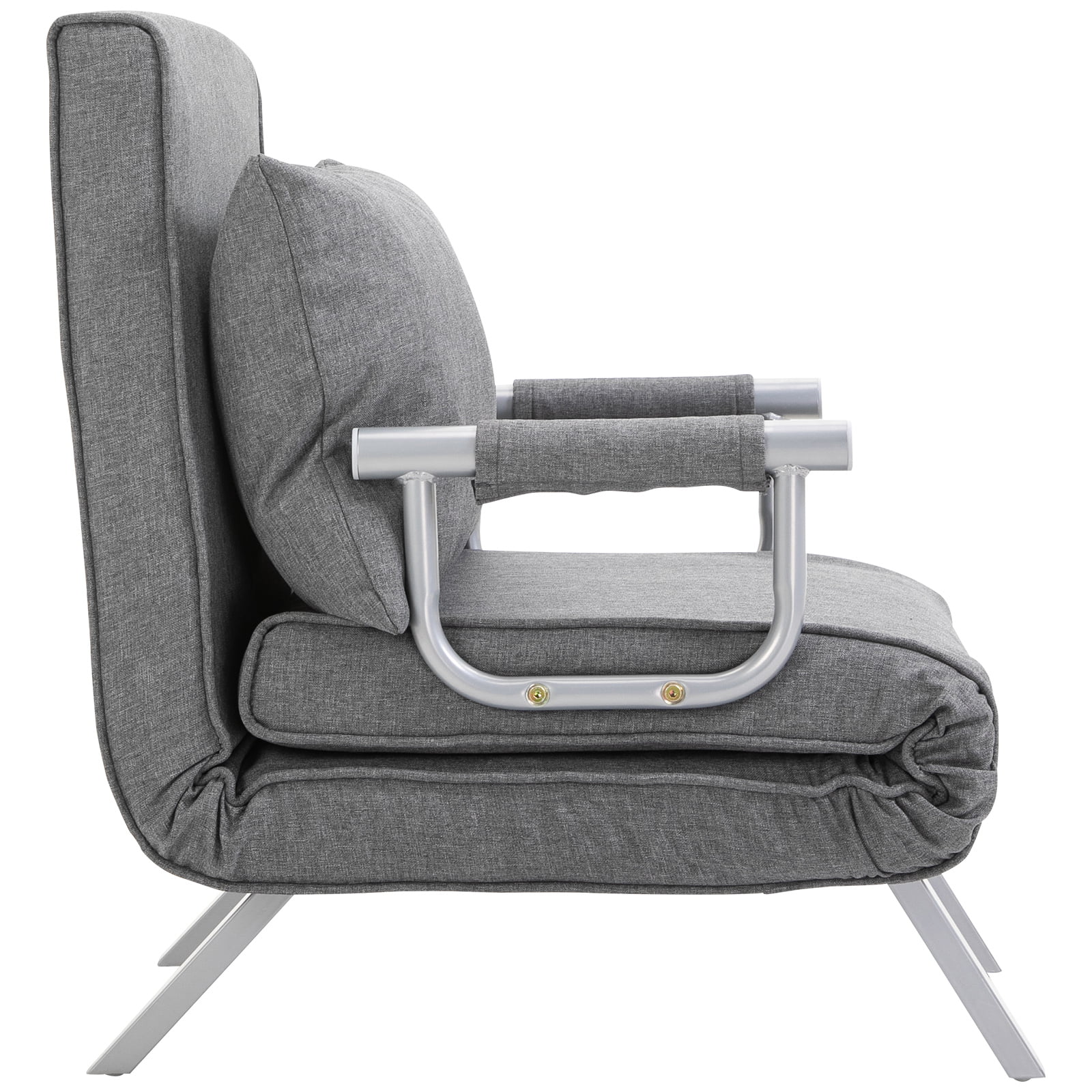 HOMCOM Single Person Folding 5 Position Convertible Sofa Bed Linen Sleeper Chair, Light Grey