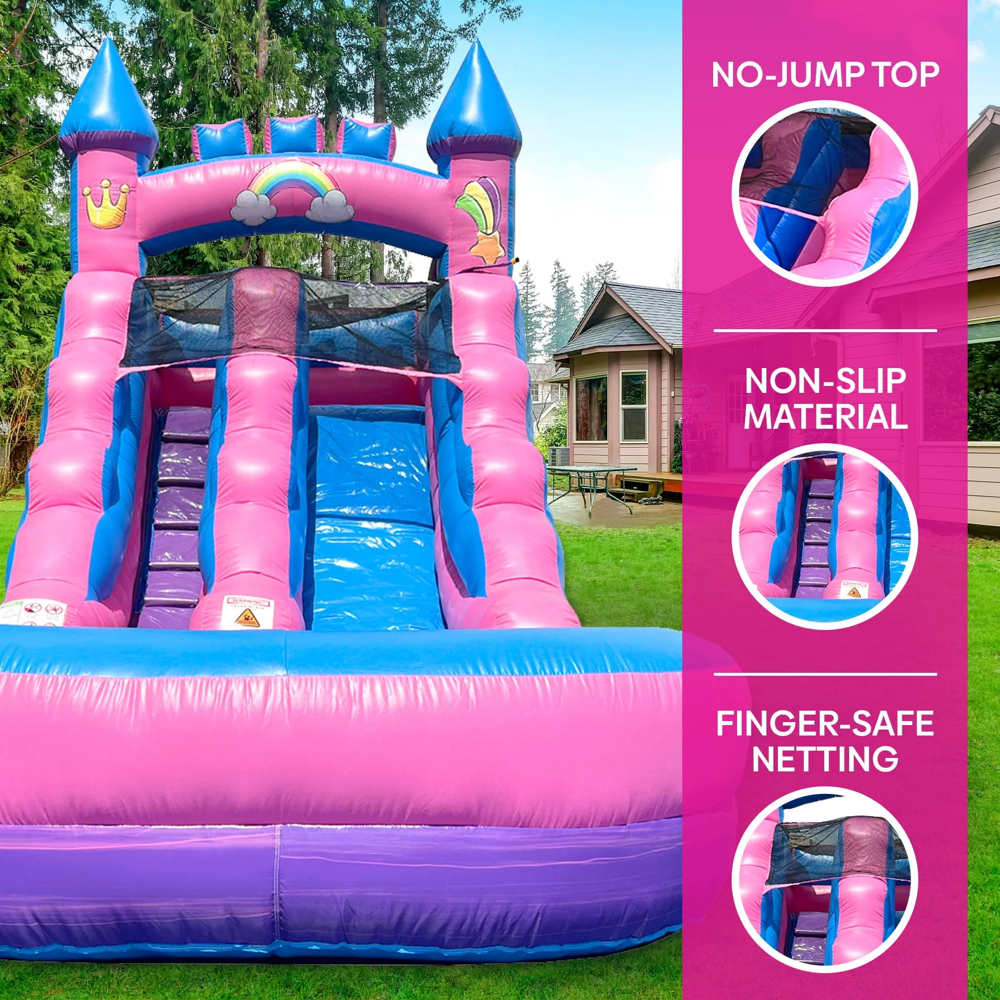 Pogo Bounce House Crossover Kids Inflatable Water Slide, Pink Unicorn with Blower, 12 ft