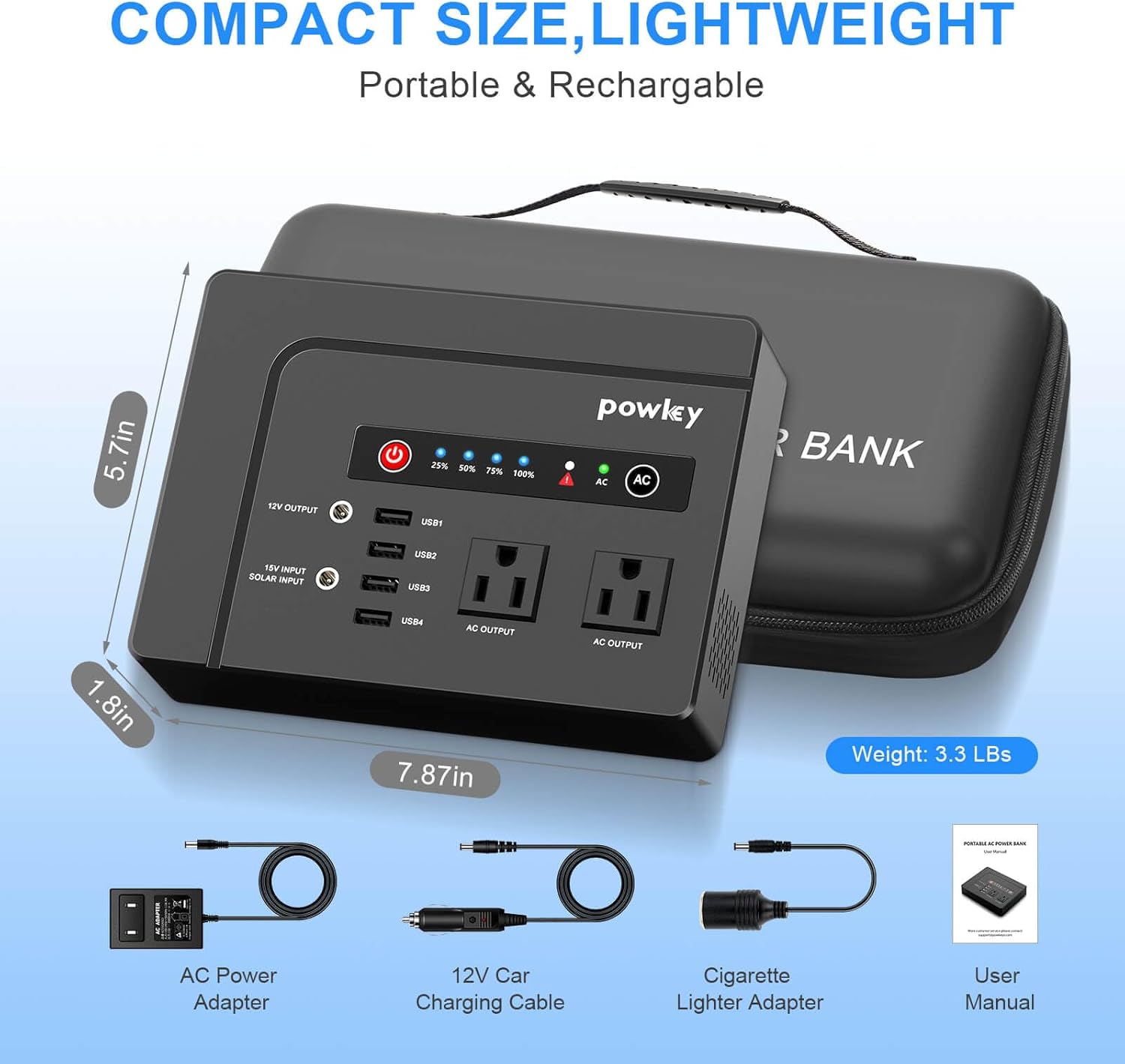 Powkey Portable Power Station 200W and 100W Portable Solar Generator, 146Wh / 97.68Wh Portable Battery Pack with DC USB AC Outlets