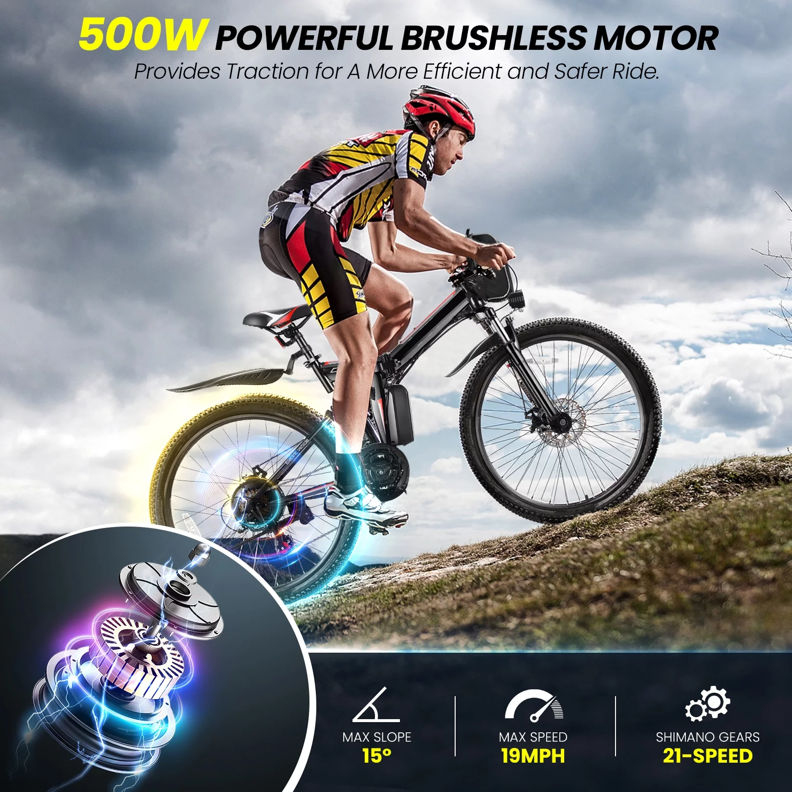 Gocio Adult Electric Bicycles Foldable Ebike, 500W 26" Electric Commuter Bicycle, 48V Battery, Full Suspension, Folding Electric Mountain Bike