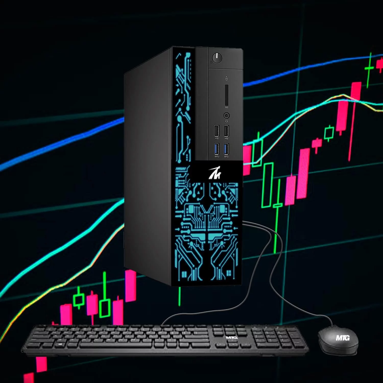Restored Trading Desktop PC TechMagnet Siwa 6 Intel Core i5-6500, 16GB RAM, 120GB SSD, 2TB HDD, 4 New 27” LED Monitors, 2 Network Cards