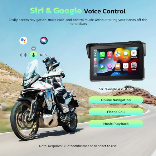 LAMTTO 7-Inch Wireless Motorcycle Carplay GPS Navigation System with Apple Carplay and Android Auto