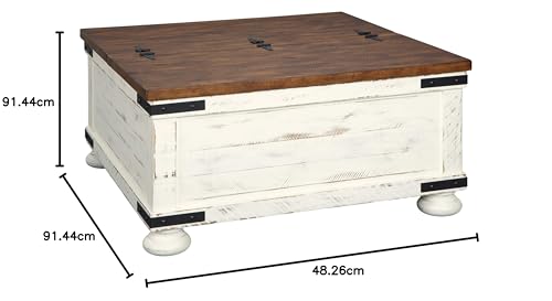 Signature Design by Ashley Valebeck Farmhouse Lift Top Coffee Table with Storage, Distressed Brown & Black Finish
