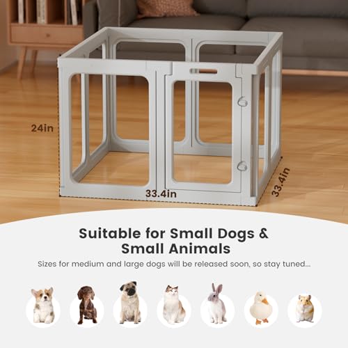 Clear Acrylic Dog Playpen - 11.6 sq.ft, 24" H 10 Planes Transparent Dog Fence Indoor, Sturdy Pet Pen for Puppy/Small Dog/Rabbit/Cat/Pig