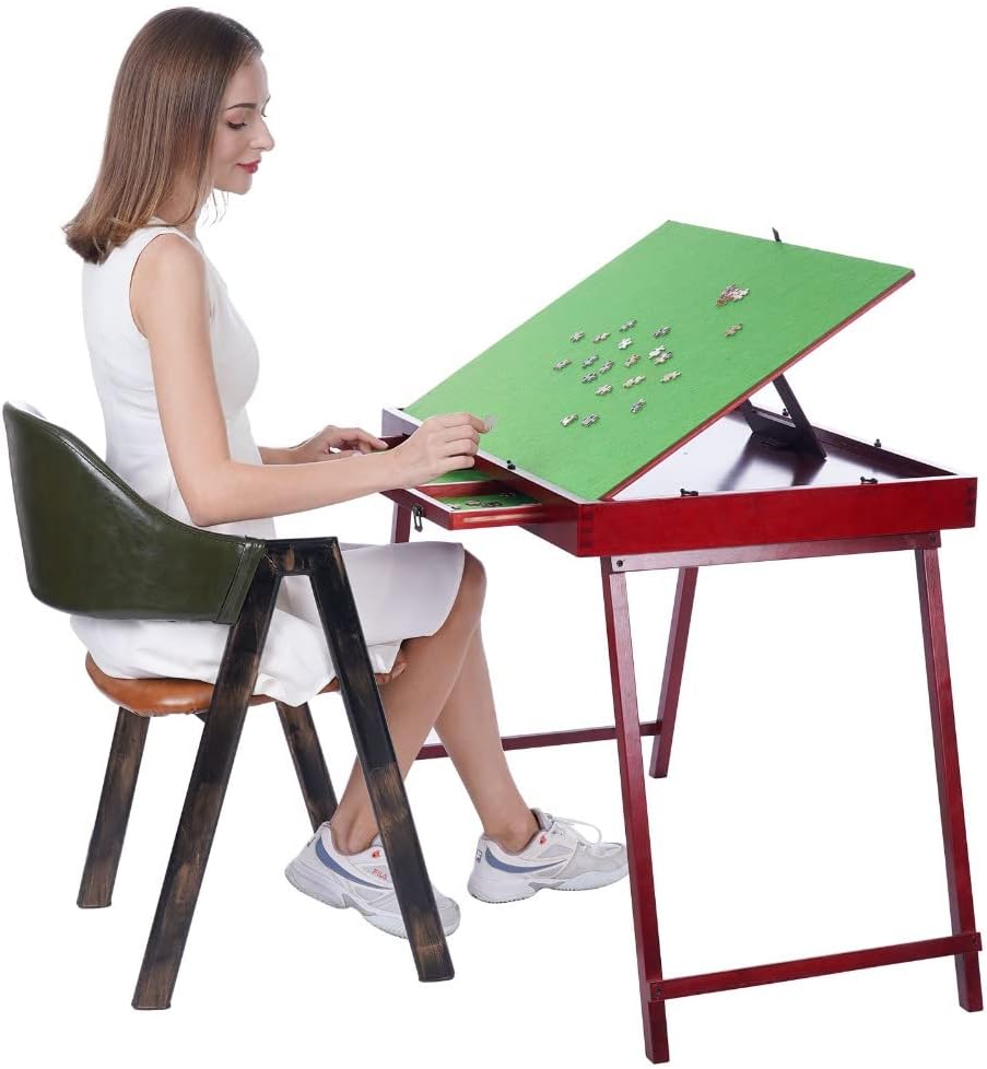 DAPU Wooden Jigsaw Puzzle Board for Adults & Kids,Portable Folding Table for Puzzle Games with Storage Drawers & Mat,Home Furniture