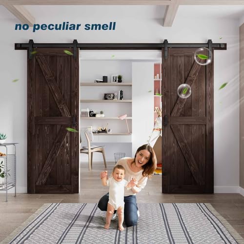 Fredbeck 30 Double Brown Barn Door with 10 ft Hardware Included (60 barn Door)