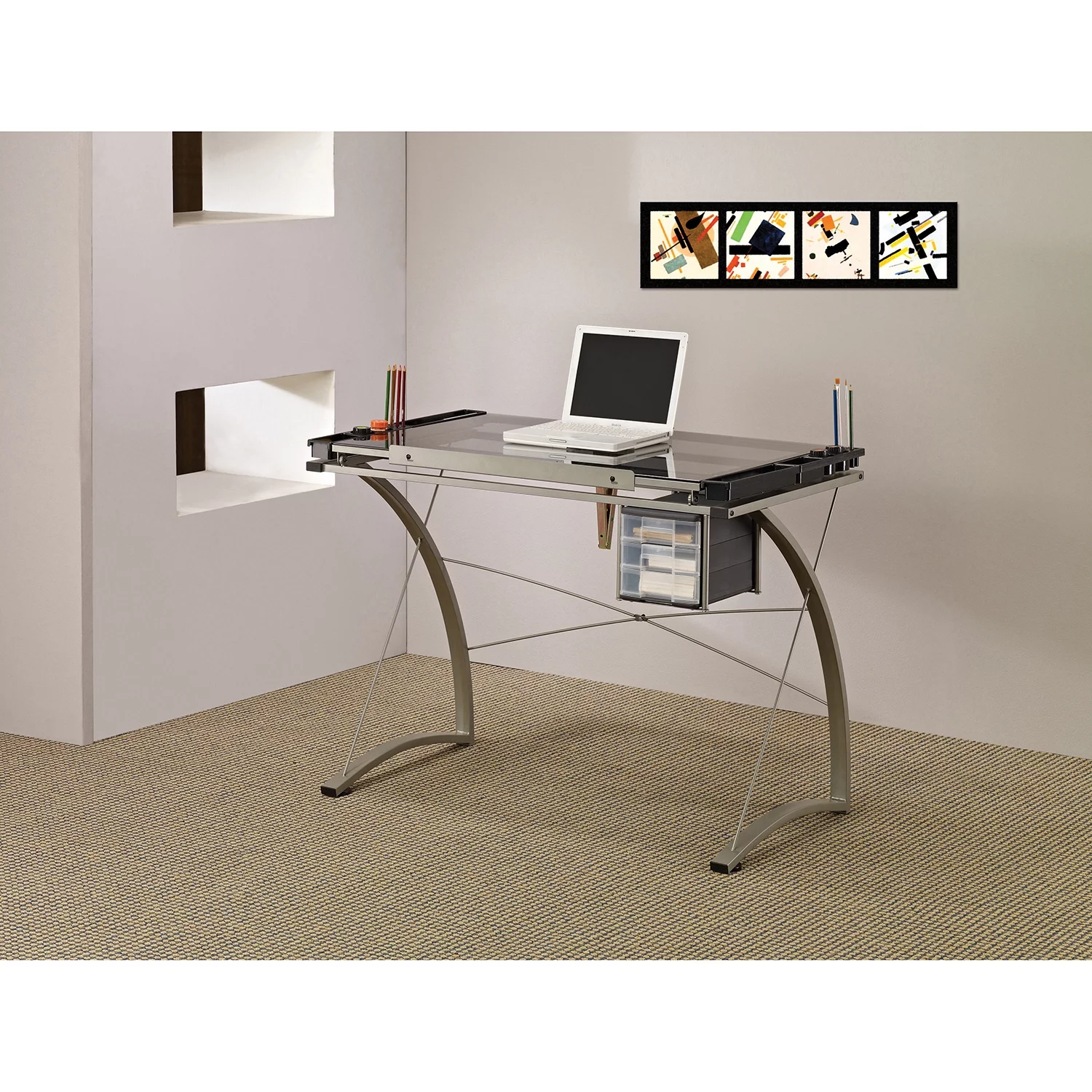 Melo Drafting Desk with 3-drawer Champagne