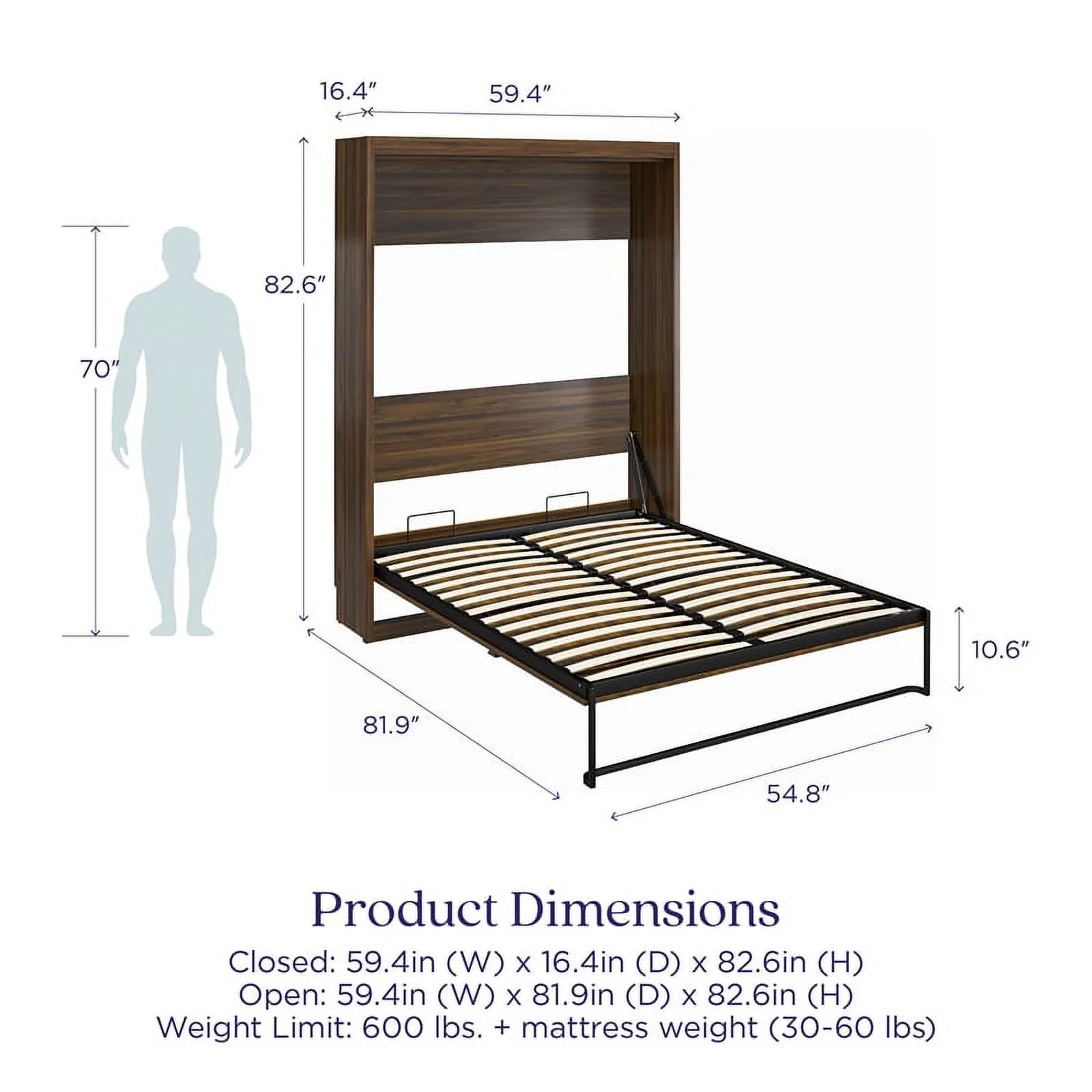 Bowery Hill Transitional Engineered Wood Brown Full Murphy Wall Bed