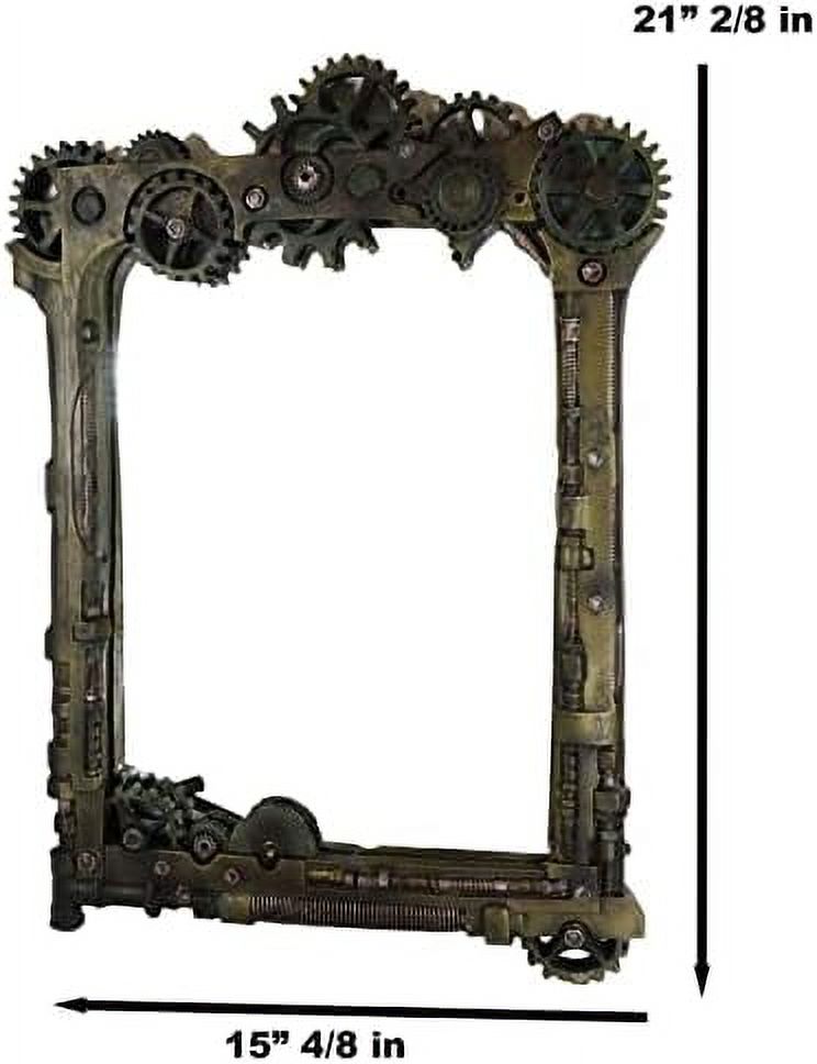 Ebros Large Steampunk Kinetic Time Travel Rustic Sculpted Mechanical Gearwork Pipework Boltwork Feature Hanging Wall Vanity Mirror Plaque Decor 21.5"