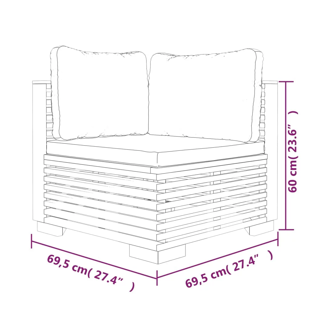 Walmeck Patio Corner Sofas with Cushions 2 pcs Solid Wood Teak