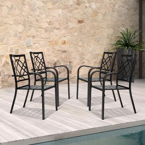 SUNCROWN 5-Piece Outdoor Wrought Iron Chairs and Table Patio Dining Furniture Set - 4 Stackable Metal Chairs