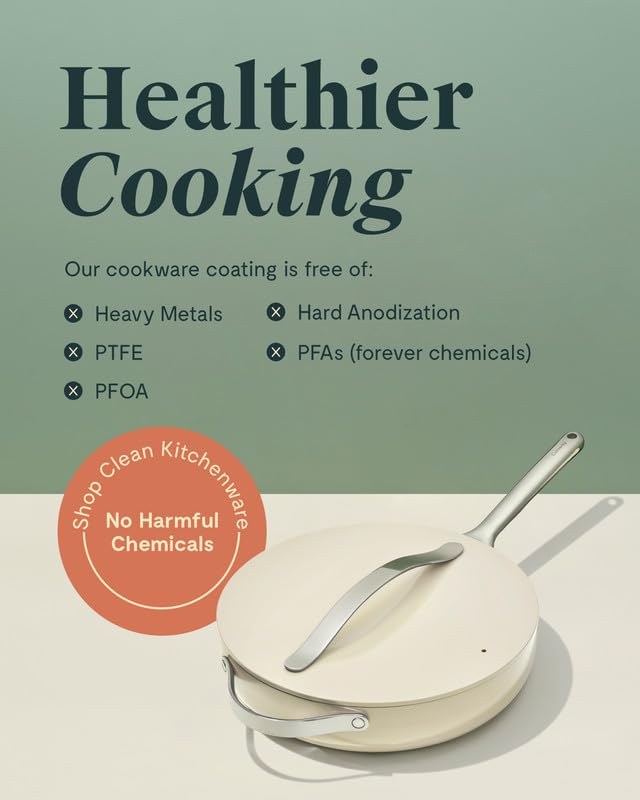 Caraway Nonstick Ceramic Sauté Pan with Lid (4.5 qt, 11.8") - Non Toxic, PTFE & PFOA Free - Oven Safe & Compatible with All Stovetops (Gas