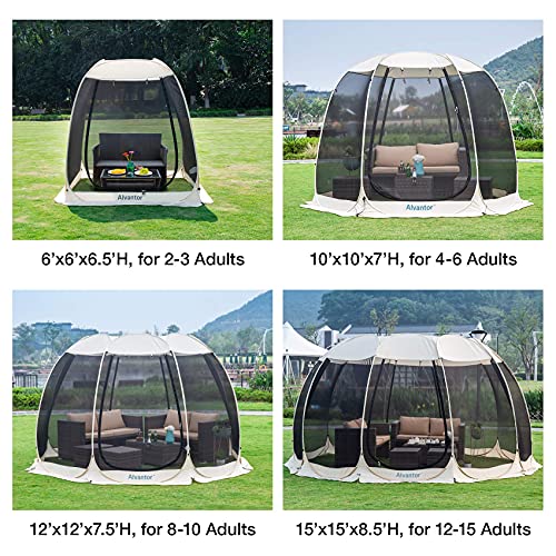 Alvantor Screen House Gazebo, 6-10-15 Person Pop Up Igloo Screened Canopy Tent with Mosquito Netting Sides