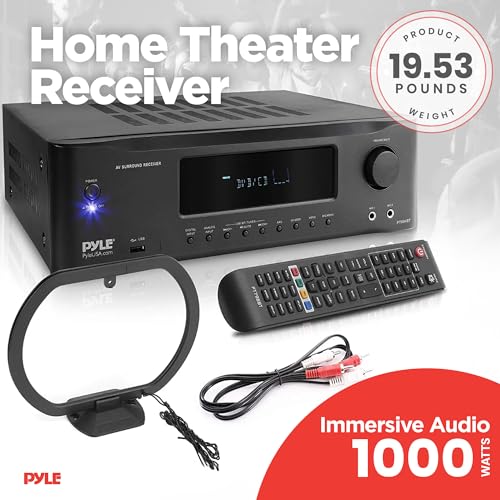 Pyle 2000W 7.1-Channel Hi-Fi Bluetooth 5.0 Stereo Amplifier - AV Home Theater Receiver with Radio - USB - RCA - HDMI - MIC IN