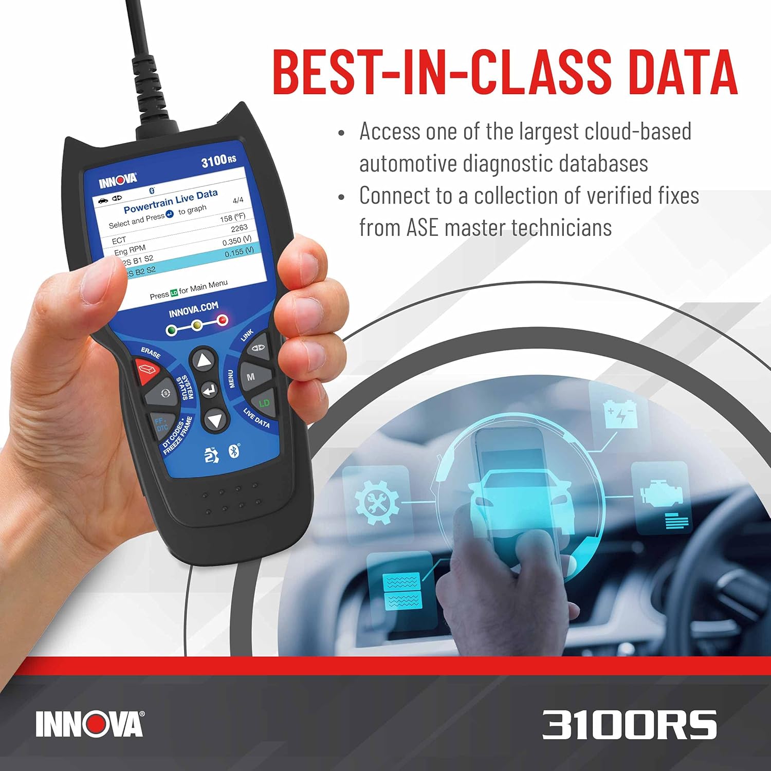 INNOVA 3100RS - OBD2 Scanner, Engine ABS SRS Scanner, Reset Oil Light, Battery/Alternator Tester, Full 10 OBD2 Modes