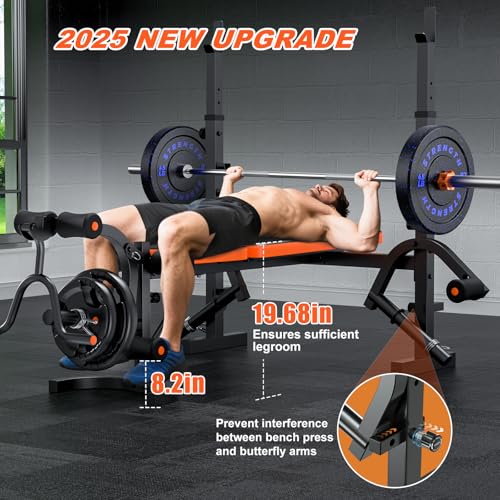 Fostoy Adjustable Weight Bench with Leg Extension, Preacher Curl & Butterfly Arm, 990lbs Heavy Duty Bench Press for Full Body Home Gym Workout
