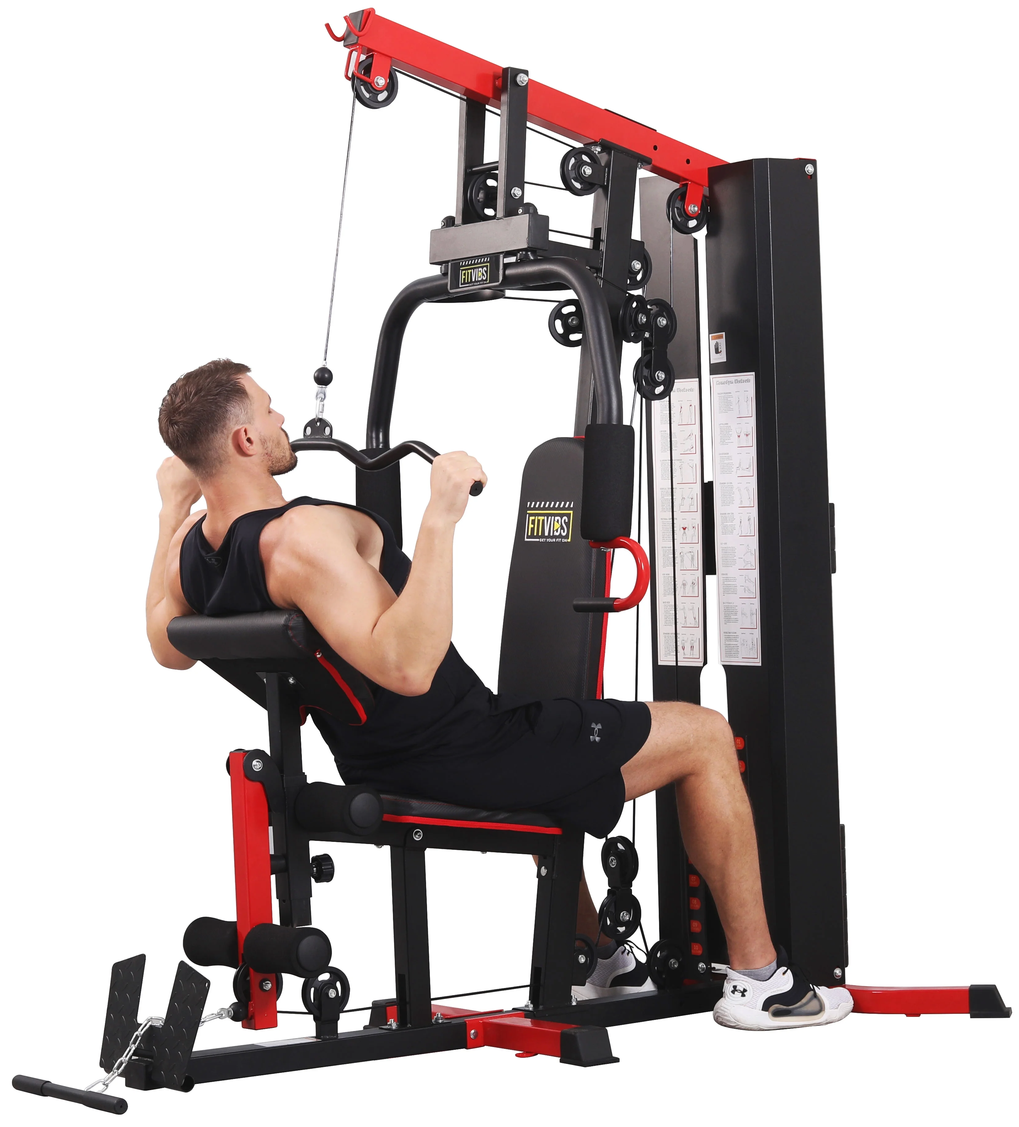 Fitvids LX750 Home Gym System Workout Station with 330 Lbs of Resistance, 122.5 Lbs Weight Stack, One Station