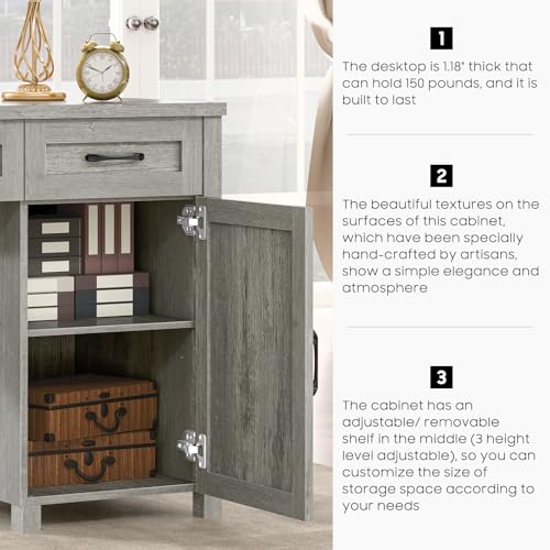 Farmhouse 61'' Executive Desk with 5 Drawers, Rustic Office Desk Computer Desk with Charging Station, File Drawers and Storage Cabinet
