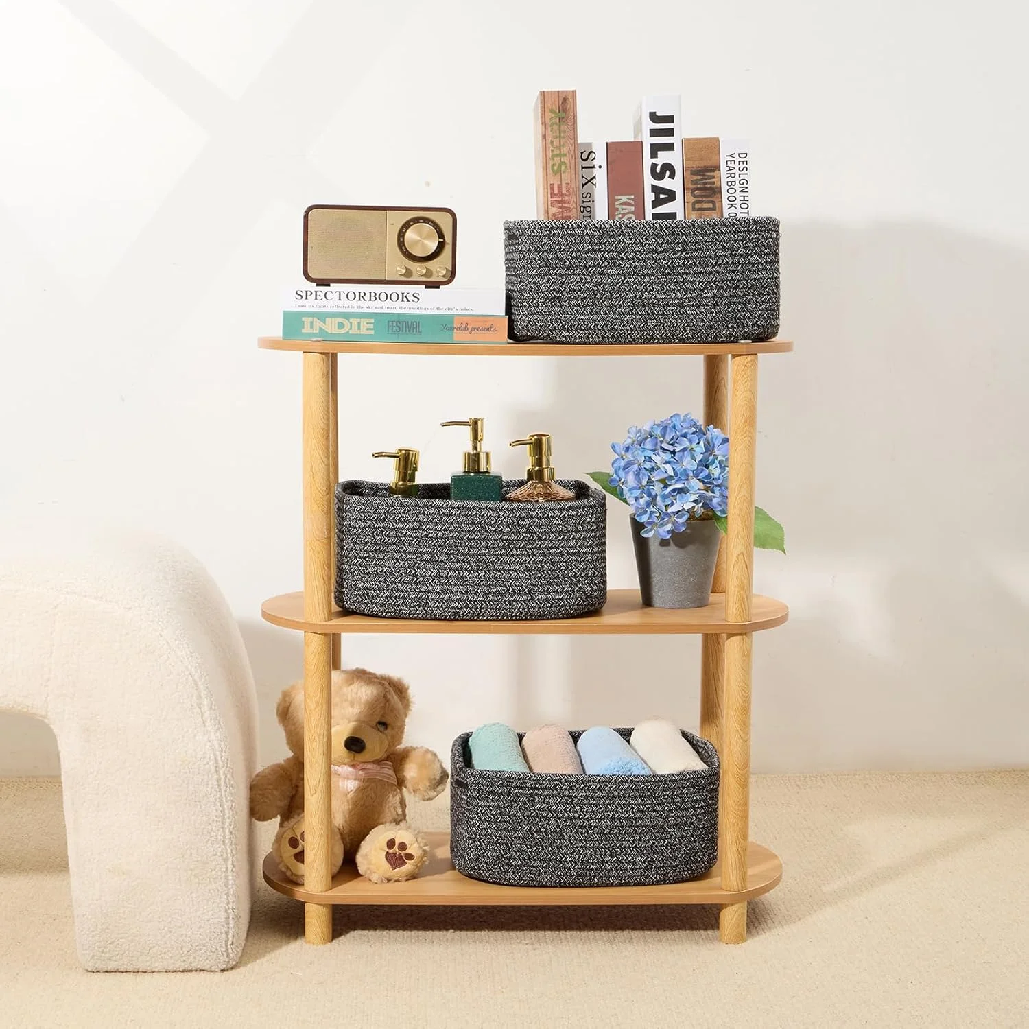 AllWays Plaza Small Storage Baskets for Organizing | Closet Organizer Bins | Shelf Toy Basket | Woven Rope Baskets | Cube Decorative Box | Shallow