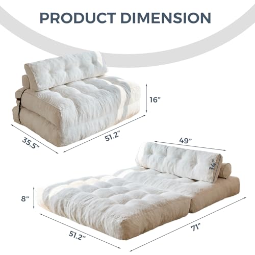 MAXYOYO Folding Sofa Bed, Convertible Sleeper Chair with Pillow Foldable Mattress with Back Support