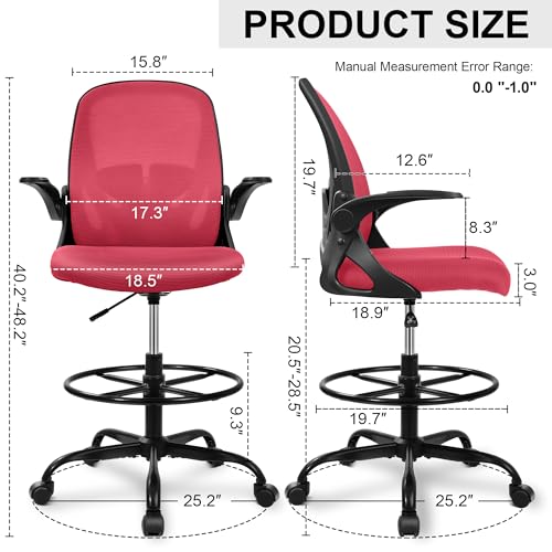 Primy Drafting Chair Tall Office Chair with Flip-up Armrests Executive Ergonomic Computer Standing Desk Chair with Lumbar Support and Adjustable