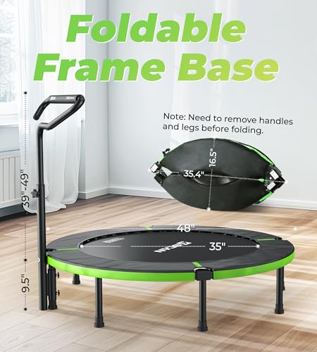 BCAN 40"/48" Foldable Mini Trampoline, Rebounder Trampoline for Adults, U/T Shape Adjustable Foam Handle